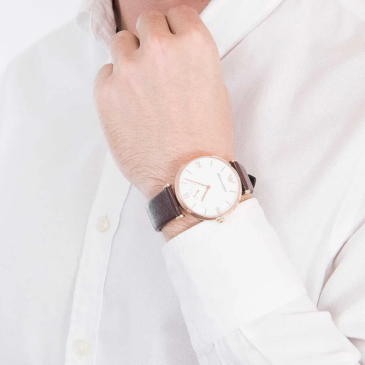  Shop Authentic Emporio Armani Analog White Dial Brown Leather Strap Watch For Men - AR9042 - Luxxuri
