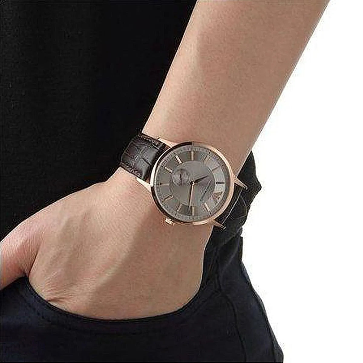  Shop Authentic Emporio Armani Classic Analog Silver Dial Brown Leather Strap Watch For Men - AR9101 - Luxxuri