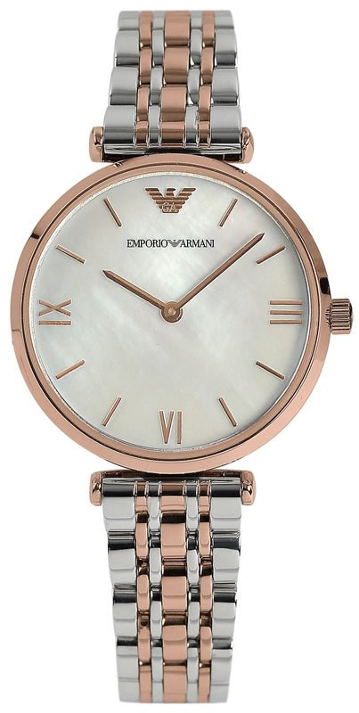  Shop Authentic Emporio Armani T Bar Gianni Classic Mother Of Pearl Dial Two Tone Steel Strap Watch For Women - AR1683 - Luxxuri