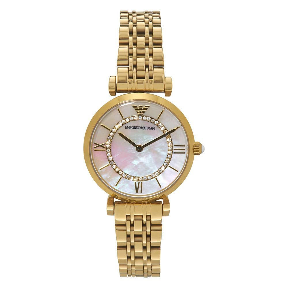  Shop Authentic Emporio Armani Gianni T Bar White Mother of Pearl Dial Gold Steel Strap Watch For Women - AR1907 - Luxxuri
