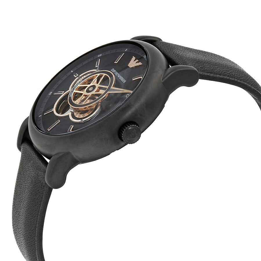  Shop Authentic Emporio Armani Luigi Automatic Skeleton Black Dial Black Leather Strap Watch For Men - AR60012 - Luxxuri