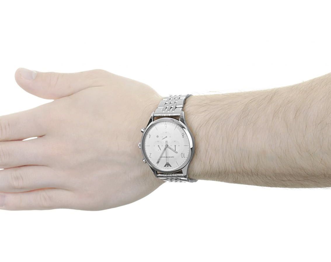 Shop Authentic Emporio Armani Classic Chronograph Silver Dial Silver Steel Strap Watch For Men - AR1879 - Luxxuri