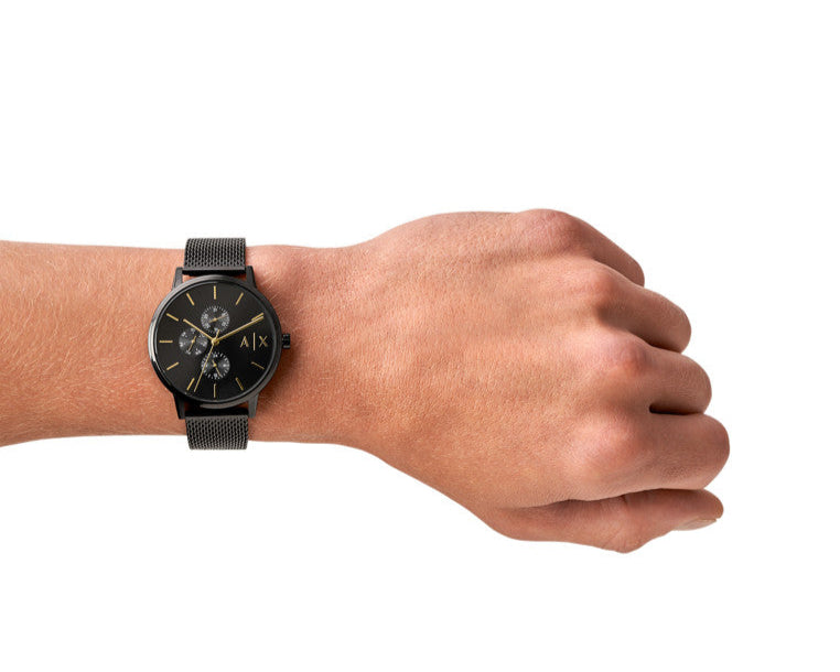  Shop Authentic Armani Exchange Cayde Chronograph Black Dial Black Mesh Strap Watch For Men - AX2716 - Luxxuri