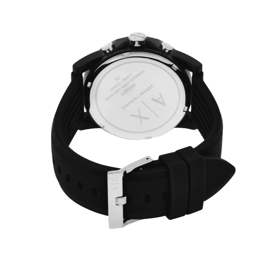  Shop Authentic Armani Exchange Outerbanks Chronograph Black Dial Black Silicone Strap Watch For Men - AX1326 - Luxxuri