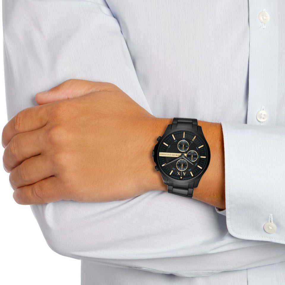  Shop Authentic Armani Exchange Hampton Chronograph Black Dial Black Steel Strap Watch For Men - AX2164 - Luxxuri