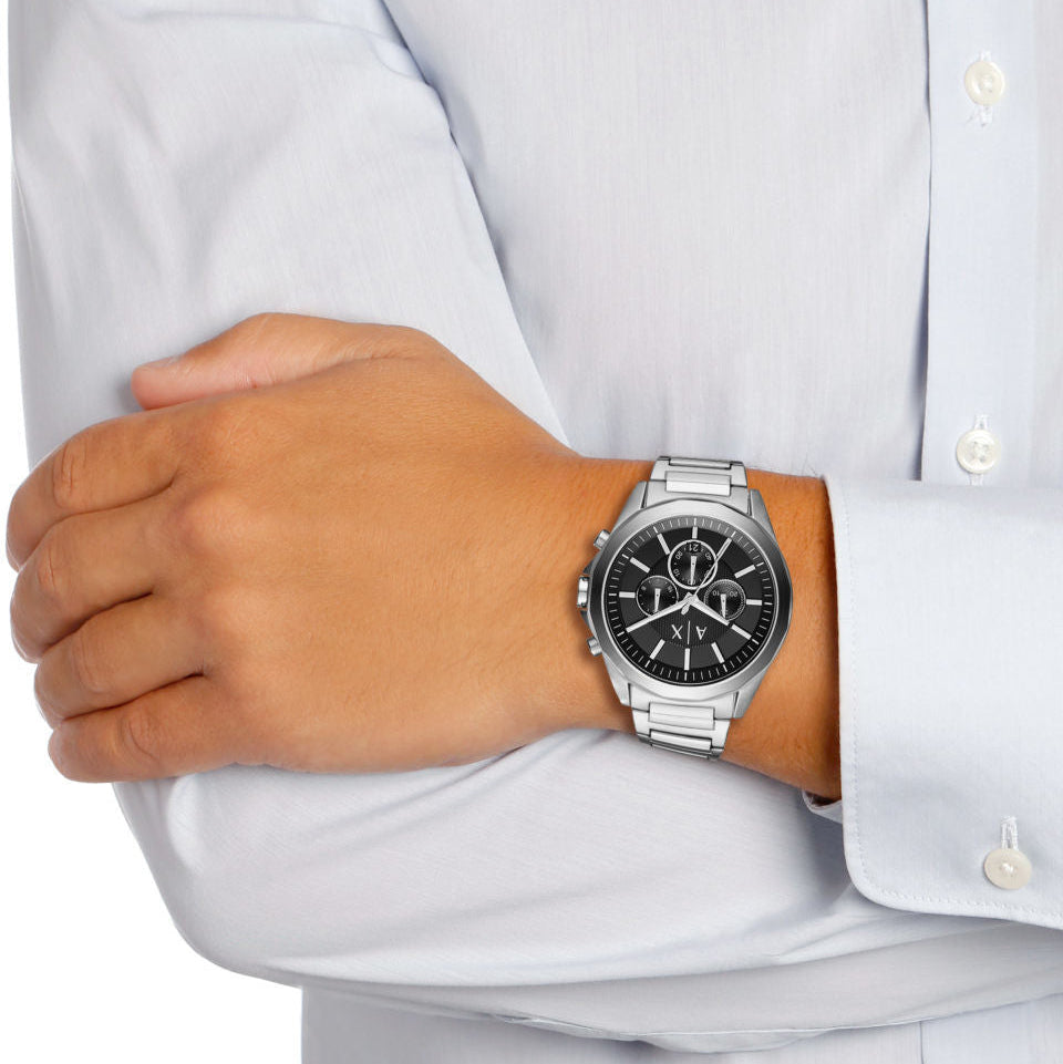  Shop Authentic Armani Exchange Drexler Chronograph Black Dial Silver Steel Strap Watch for Men - AX2600 - Luxxuri