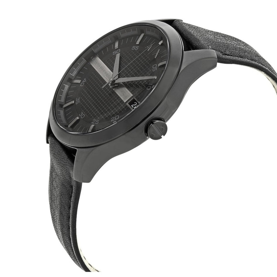  Shop Authentic Armani Exchange Hampton Quartz Blue Dial Black Leather Strap Watch for Men - AX2411 - Luxxuri