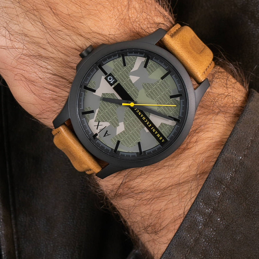  Shop Authentic Armani Exchange Hampton Chronograph Green Dial Brown Leather Strap Watch For Men - AX2412 - Luxxuri