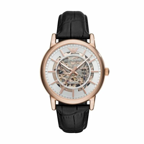  Shop Authentic Emporio Armani Luigi Skeleton Silver Dial Black Leather Strap Watch For Men - AR60007 - Luxxuri