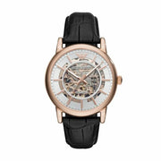  Shop Authentic Emporio Armani Luigi Skeleton Silver Dial Black Leather Strap Watch For Men - AR60007 - Luxxuri