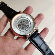  Shop Authentic Emporio Armani Luigi Skeleton Silver Dial Black Leather Strap Watch For Men - AR60007 - Luxxuri