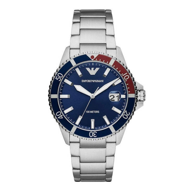  Shop Authentic Emporio Armani Diver Quartz Blue Dial Silver Steel Strap Watch For Men - AR11339 - Luxxuri