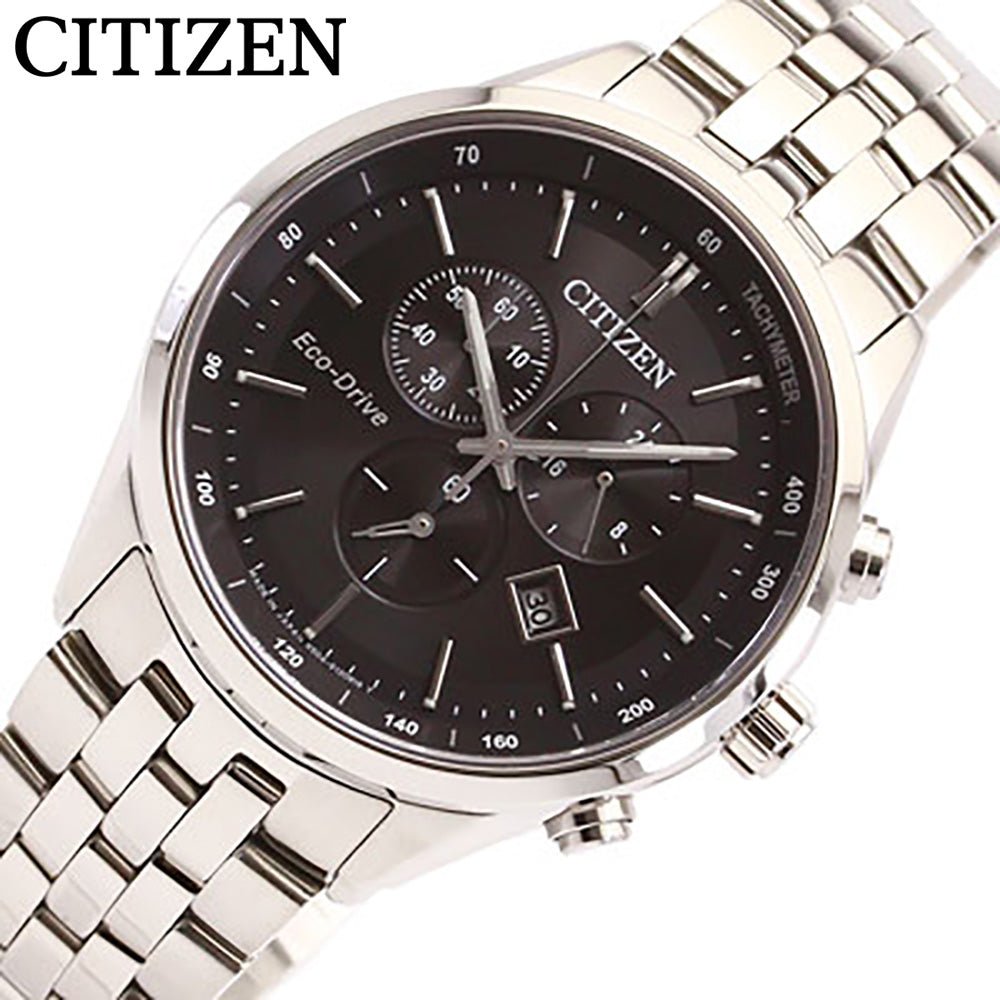 Shop Authentic Citizen Eco Drive Chronograph Black Dial Silver Steel Strap Watch For Men - AT2140-55E - Luxxuri