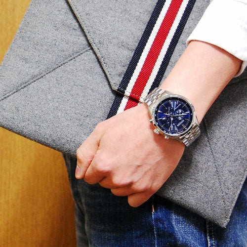  Shop Authentic Citizen Eco Drive Chronograph Blue Dial Silver Steel Strap Watch For Men - AT2140-55L - Luxxuri