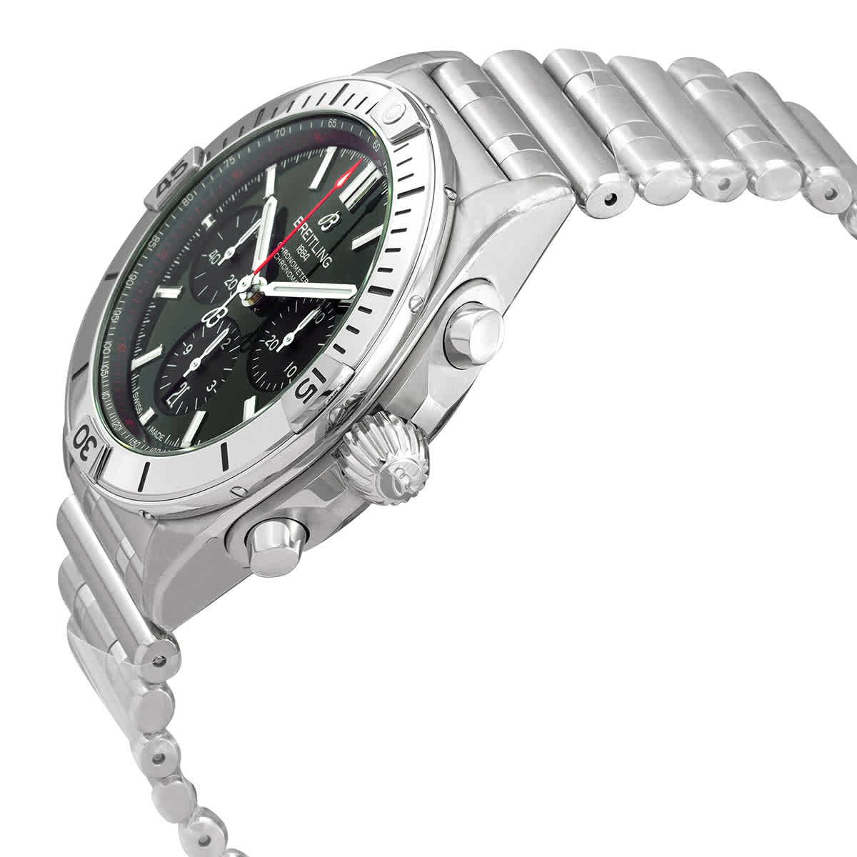  Shop Authentic Breitling Chronomat B01 42 Green Dial Silver Steel Strap Watch for Men - AB0134101L1A1 - Luxxuri