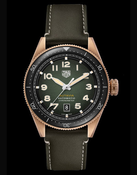  Shop Authentic Tag Heuer Autavia Calibre 5 Automatic Olive Green Dial Green Leather Strap Watch for Men - WBE5190.FC8268 - Luxxuri