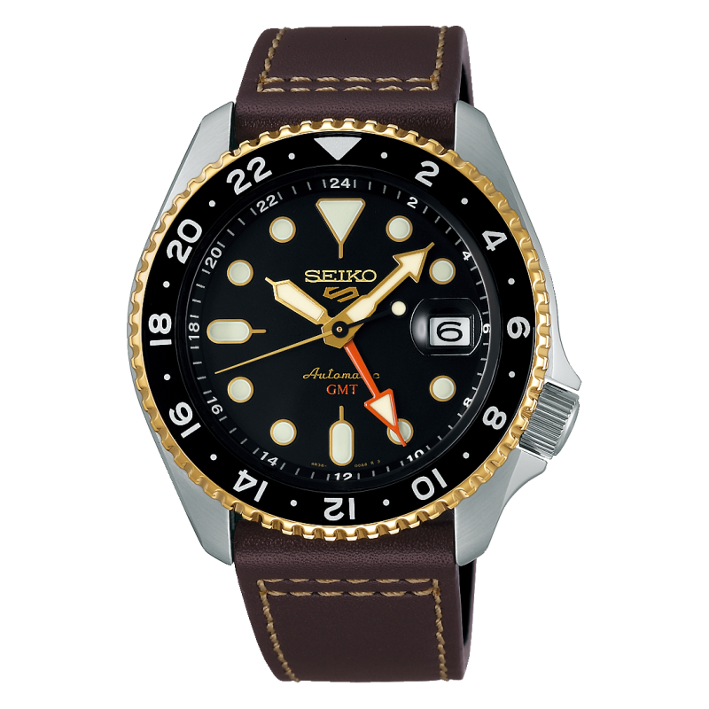  Shop Authentic Seiko 5 Sports SKX GMT Automatic Mocha Black Dial Brown Leather Strap Watch For Men - SSK036K1 - Luxxuri