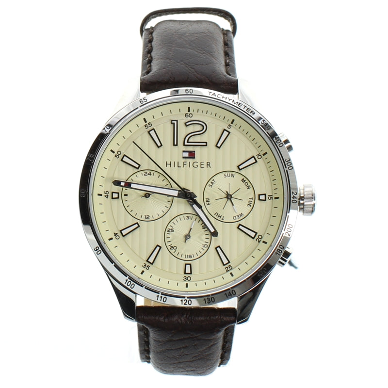  Shop Authentic Tommy Hilfiger Gavin Chronograph White Dial Brown Leather Strap Watch for Men - 1791467 - Luxxuri