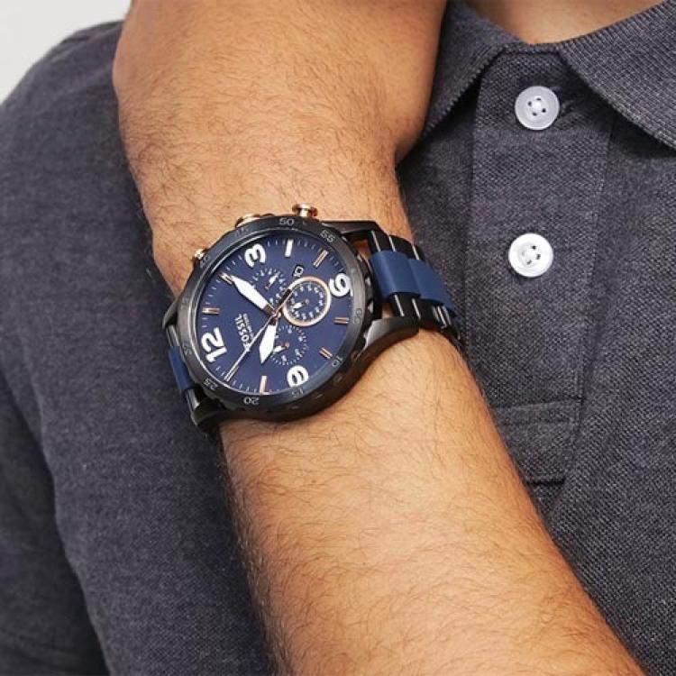  Shop Authentic Fossil Nate Chronograph Blue Dial Two Tone Steel Strap Watch for Men - JR1494 - Luxxuri