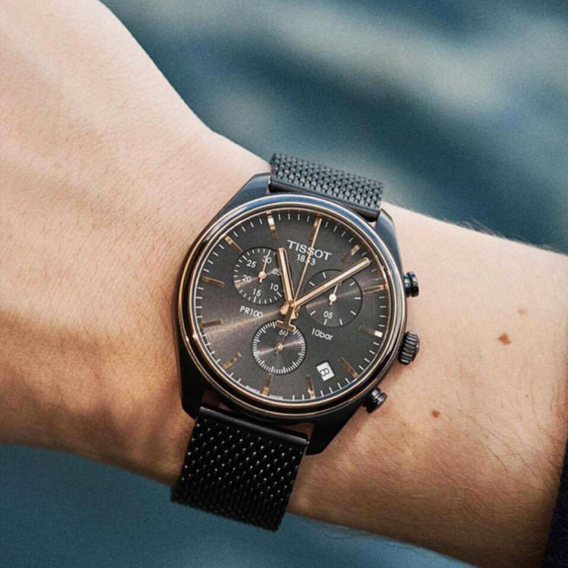  Shop Authentic Tissot T Classic PR 100 Chronograph Anthracite Black Dial Black Mesh Bracelet Watch For Men - T101.417.23.061.00 - Luxxuri