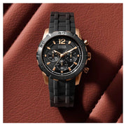  Shop Authentic Guess Caliber Chronograph Black Dial Black Rubber Strap Watch for Men  - W0864G2 - Luxxuri