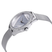  Shop Authentic Guess Tri Glitz Quartz Silver Dial Silver Mesh Bracelet Watch For Women - W1142L1 - Luxxuri