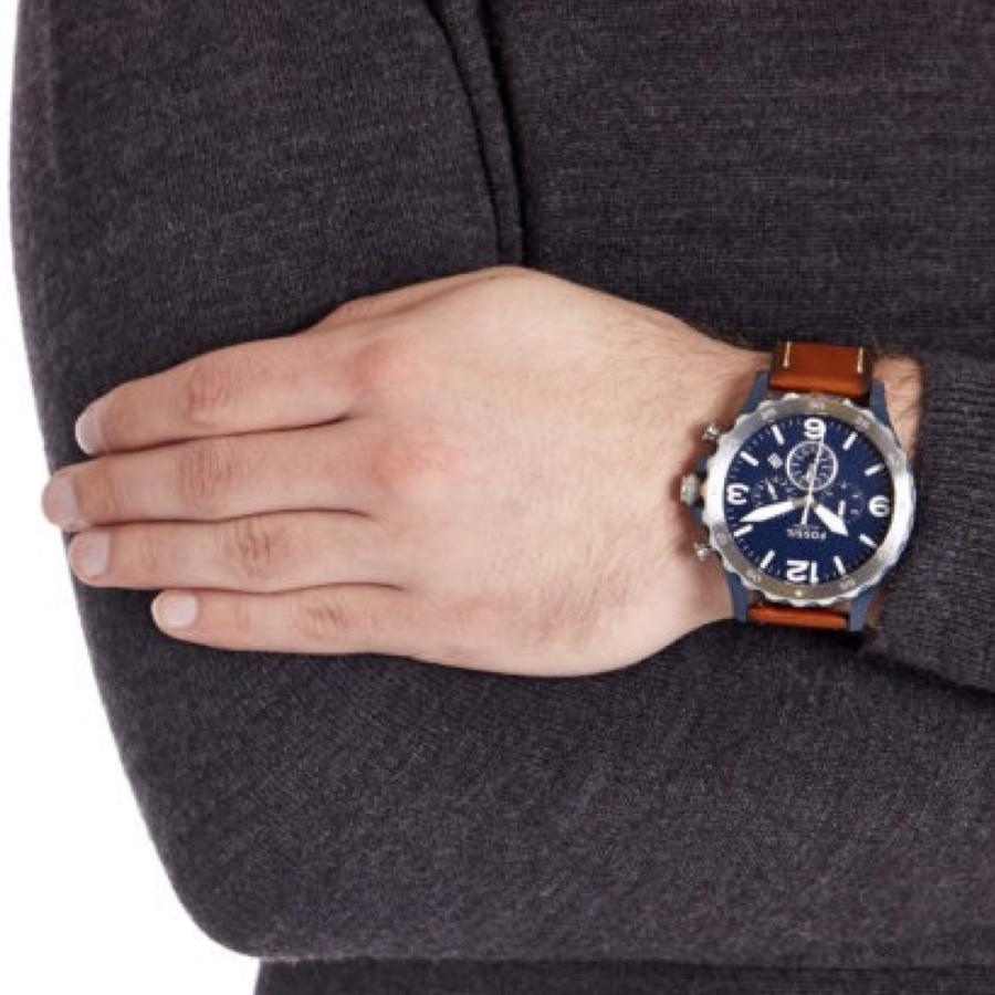  Shop Authentic Fossil Nate Chronograph Navy Blue Dial Brown Leather Strap Watch for Men - JR1504 - Luxxuri