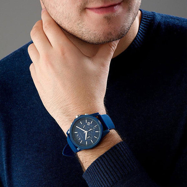  Shop Authentic Armani Exchange Outerbanks Chronograph Blue Dial Blue Silicone Strap Watch For Men - AX1327 - Luxxuri