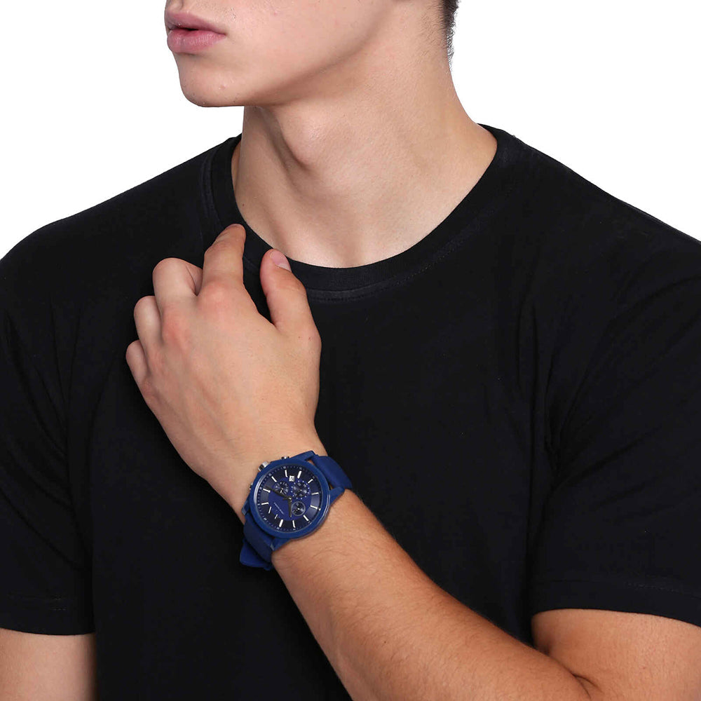  Shop Authentic Armani Exchange Outerbanks Chronograph Blue Dial Blue Silicone Strap Watch For Men - AX1327 - Luxxuri