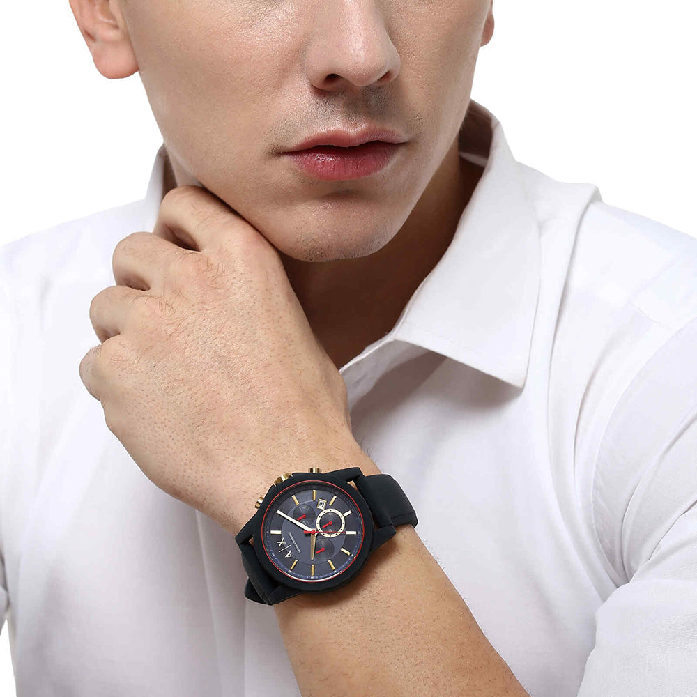  Shop Authentic Armani Exchange Outerbanks Chronograph Blue Dial Blue Silicone Strap Watch For Men - AX1335 - Luxxuri