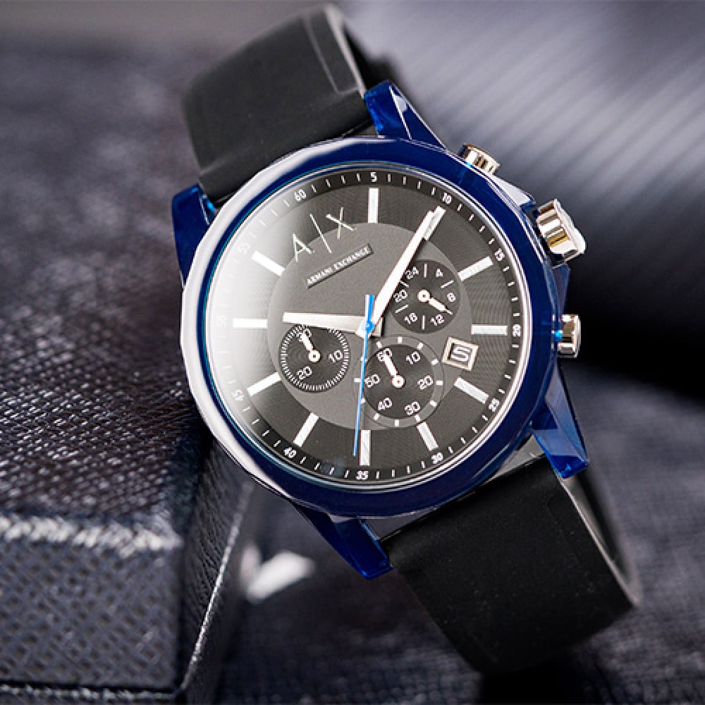  Shop Authentic Armani Exchange Outerbanks Chronograph Black Dial Black Silicone Strap Watch For Men - AX1339 - Luxxuri