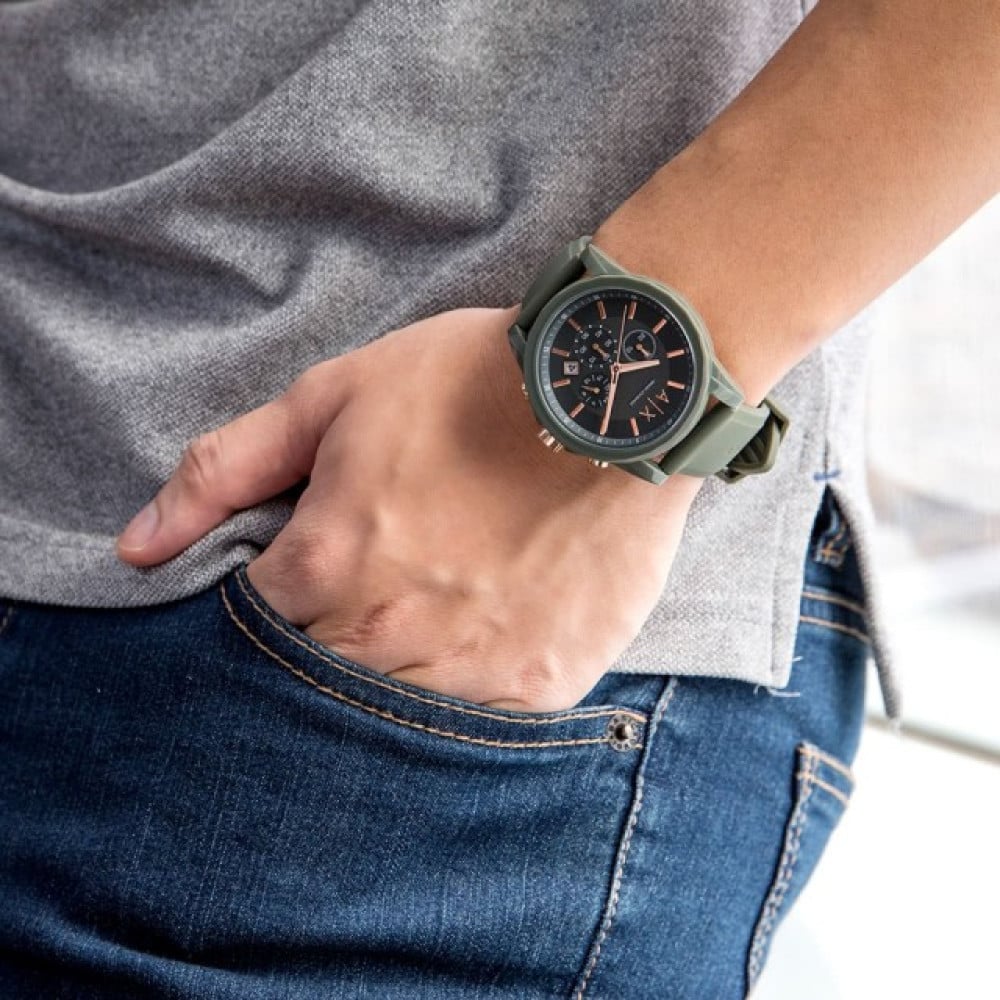  Shop Authentic Armani Exchange Outerbanks Chronograph Black Dial Black Silicone Strap Watch For Men - AX1348 - Luxxuri