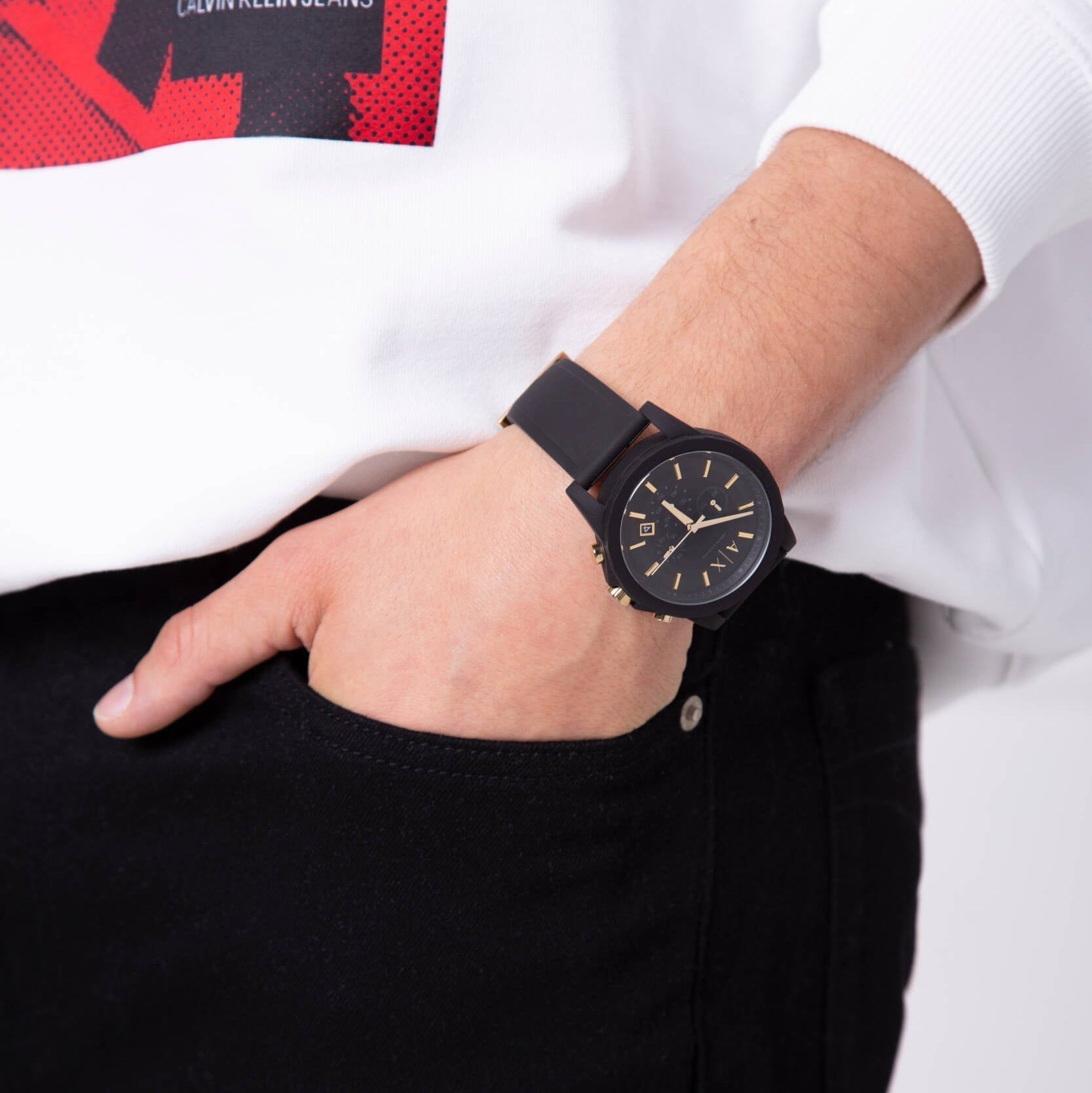  Shop Authentic Armani Exchange Outerbanks Chronograph Black Dial Black Steel Strap Watch For Men - AX7105 - Luxxuri