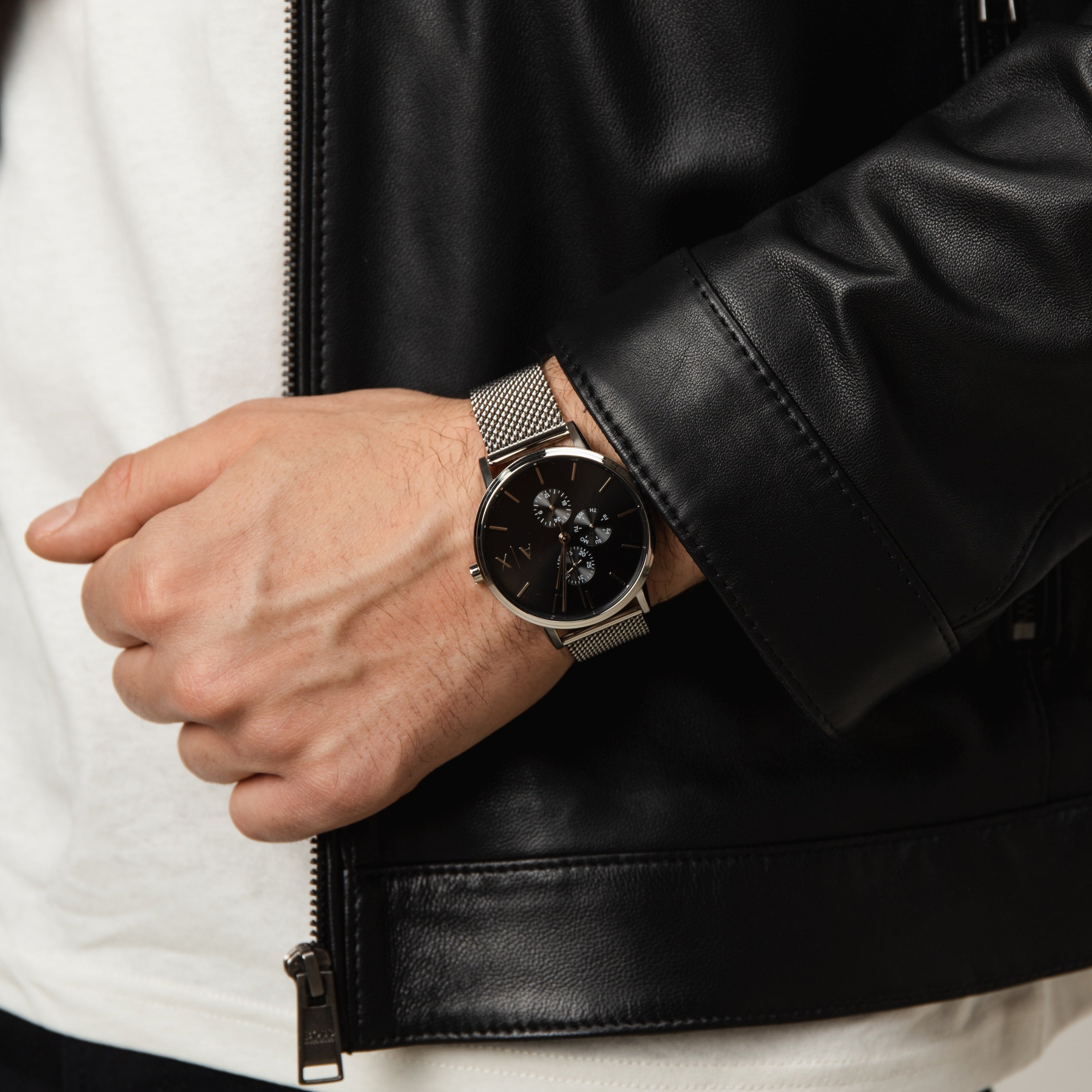  Shop Authentic Armani Exchange Cayde Chronograph Black Dial Silver Mesh Strap Watch For Men - AX2714 - Luxxuri