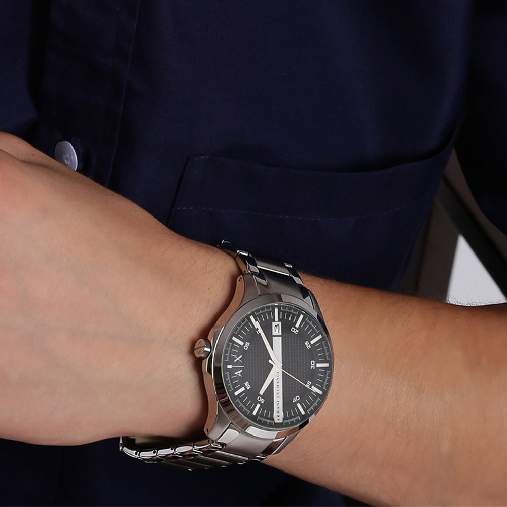  Shop Authentic Armani Exchange Hampton Chronograph Black Dial Silver Steel Strap Watch For Men - AX2103 - Luxxuri