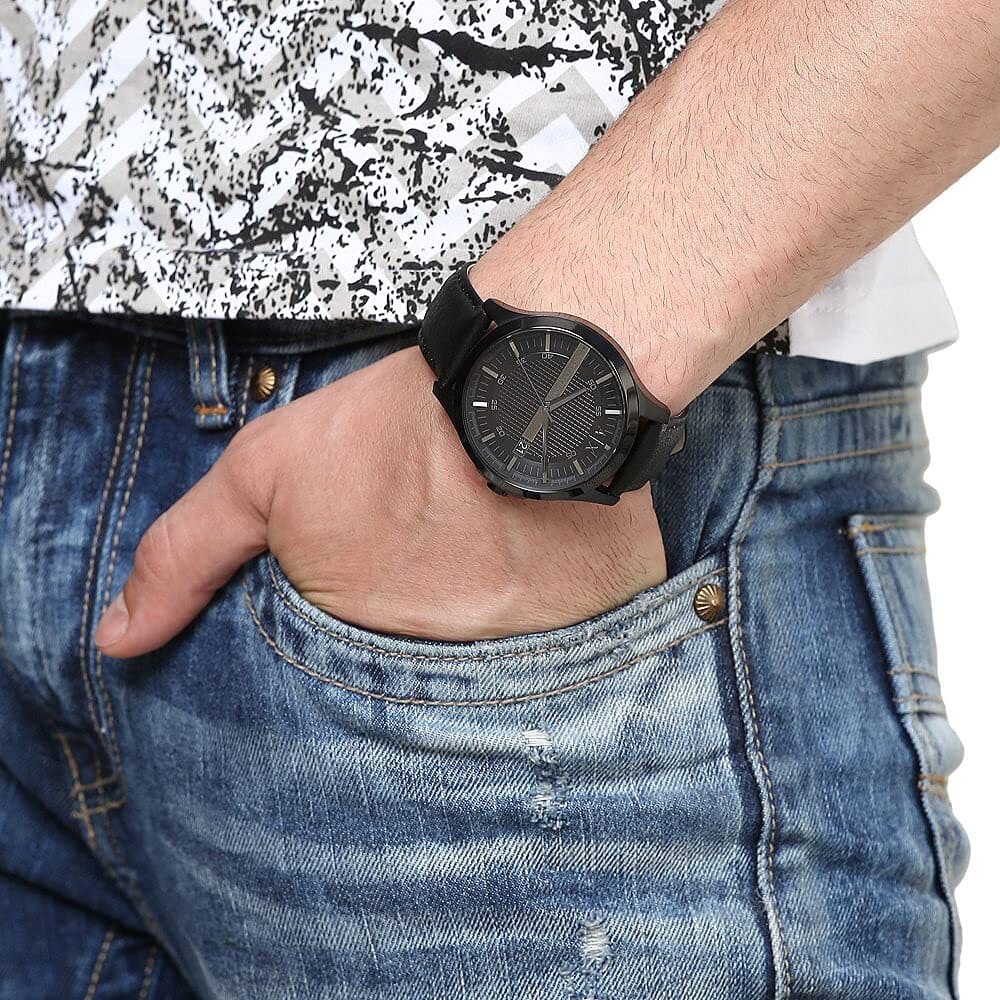  Shop Authentic Armani Exchange Hampton Chronograph Black Dial Black Leather Strap Watch For Men - AX2400 - Luxxuri