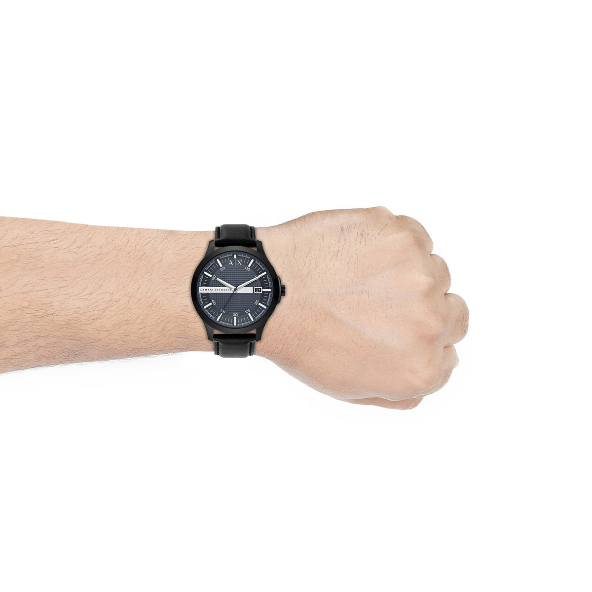  Shop Authentic Armani Exchange Hampton Quartz Blue Dial Black Leather Strap Watch for Men - AX2411 - Luxxuri