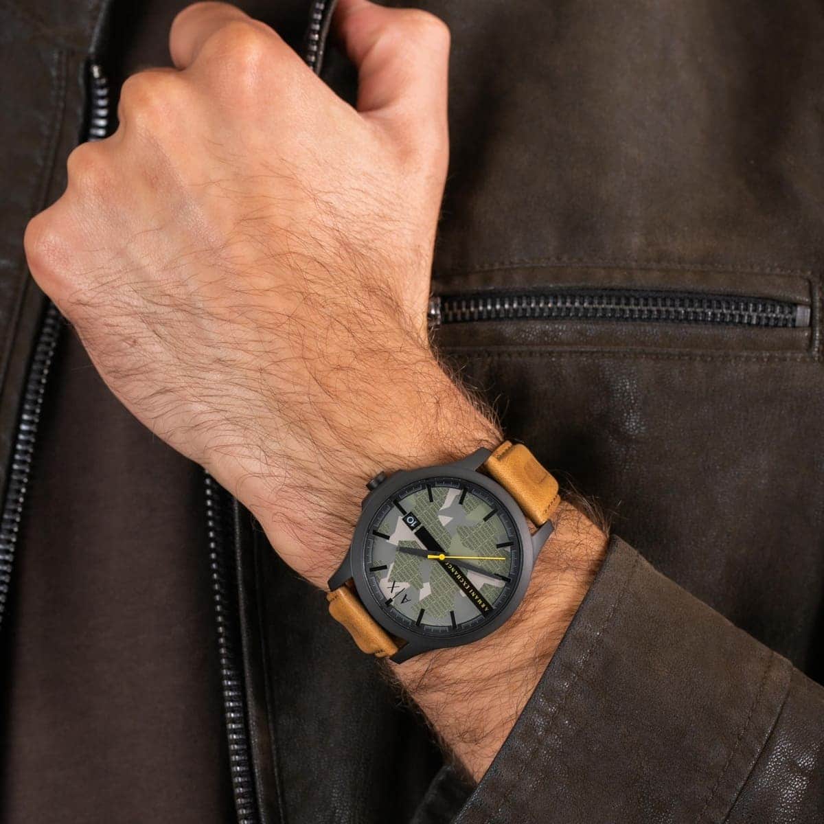  Shop Authentic Armani Exchange Hampton Chronograph Green Dial Brown Leather Strap Watch For Men - AX2412 - Luxxuri