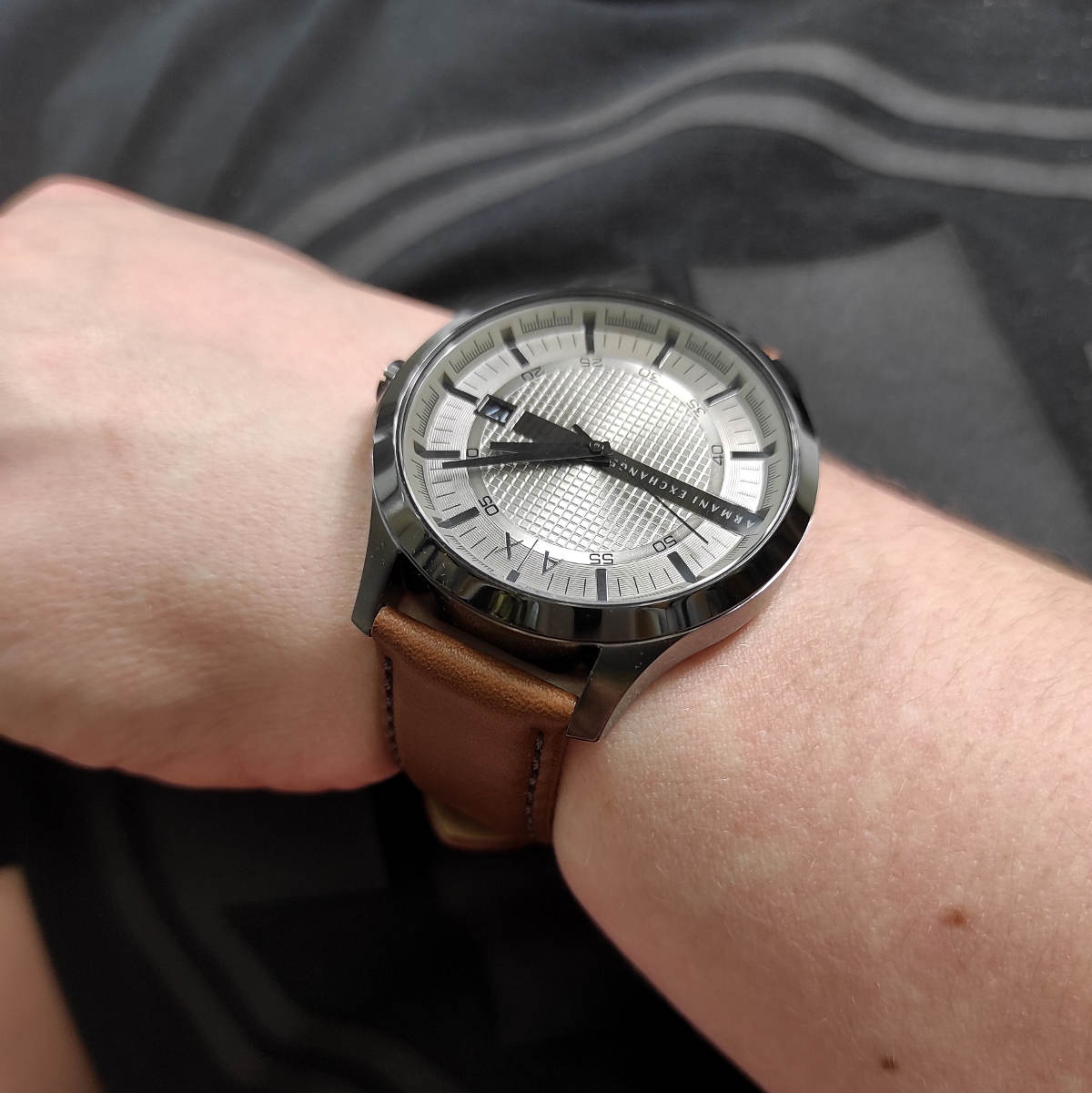  Shop Authentic Armani Exchange Hampton Chronograph Grey Dial Brown Leather Strap Watch For Men - AX2414 - Luxxuri