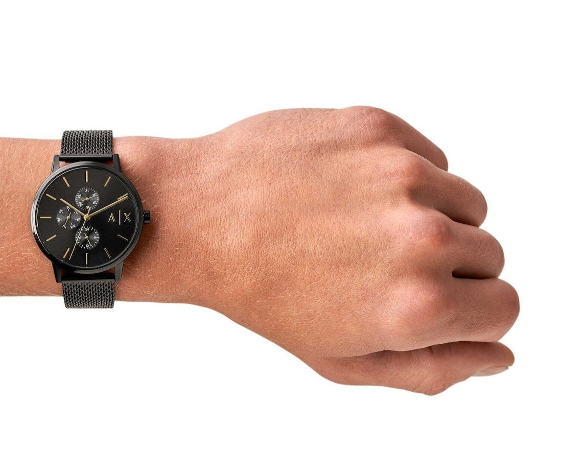  Shop Authentic Armani Exchange Cayde Chronograph Black Dial Black Mesh Strap Watch For Men - AX2716 - Luxxuri