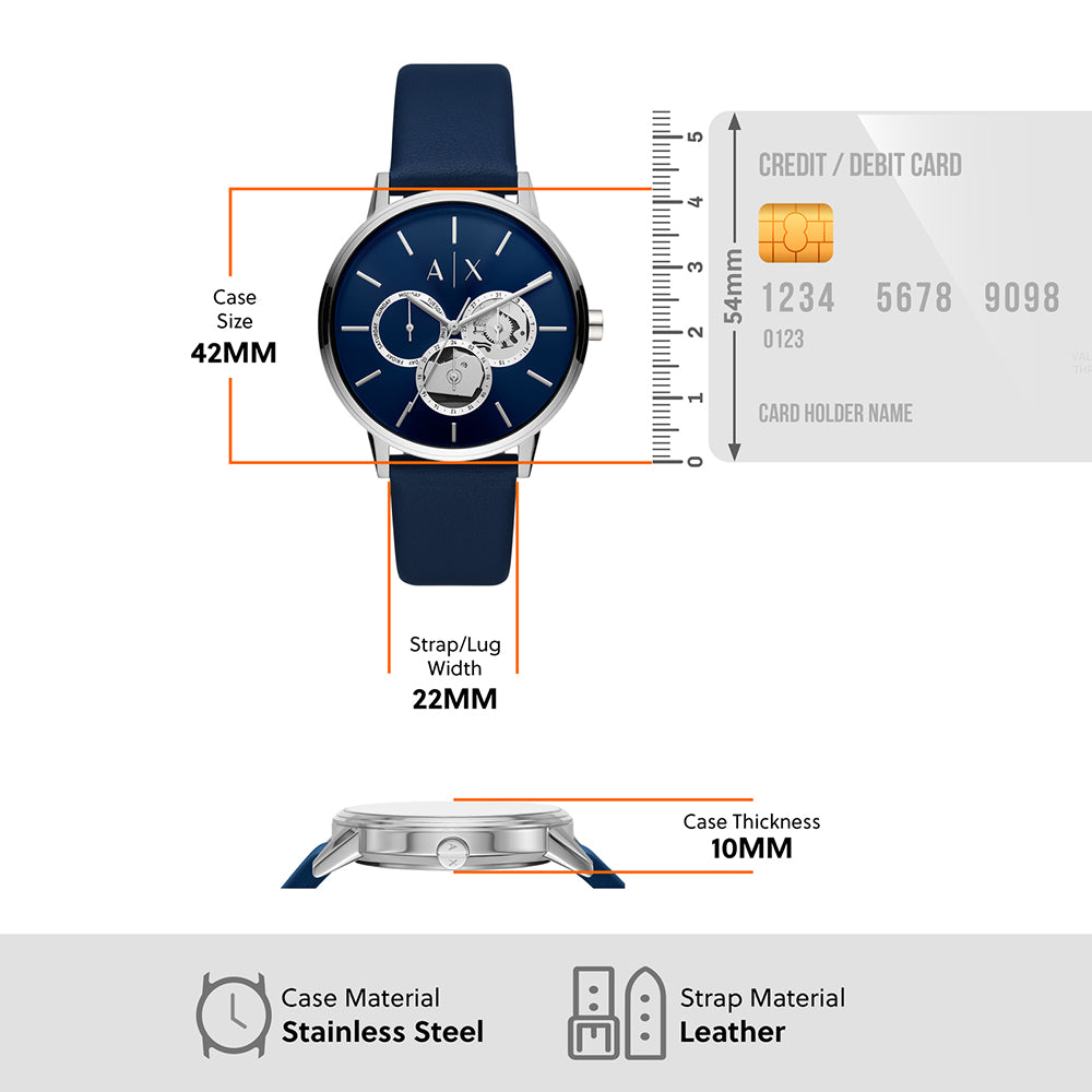  Shop Authentic Armani Exchange Cayde Chronograph Blue Dial Blue Leather Strap Watch for Men - AX2746 - Luxxuri