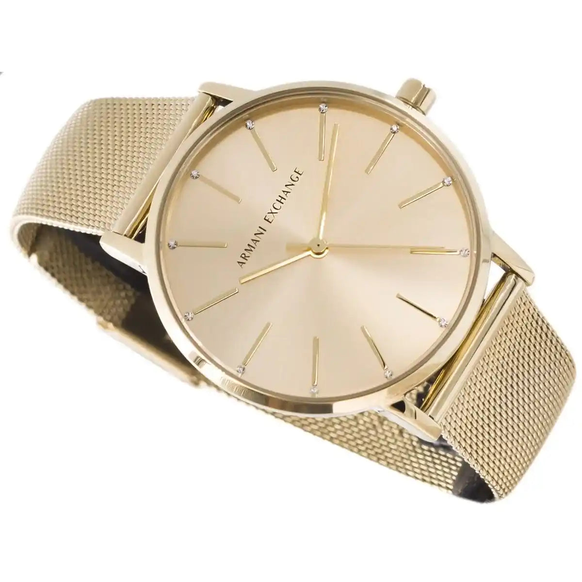  Shop Authentic Armani Exchange Lola Analog Gold Dial Gold Mesh Strap Watch For Women - AX5536 - Luxxuri