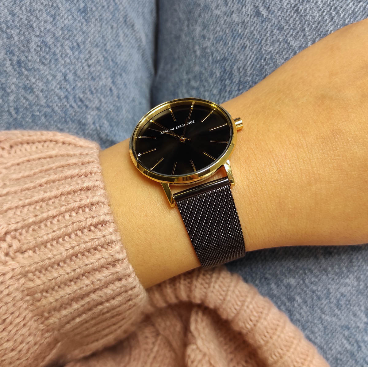  Shop Authentic Armani Exchange Lola Three Hand Black Dial Black Mesh Strap Watch For Women - AX5548 - Luxxuri