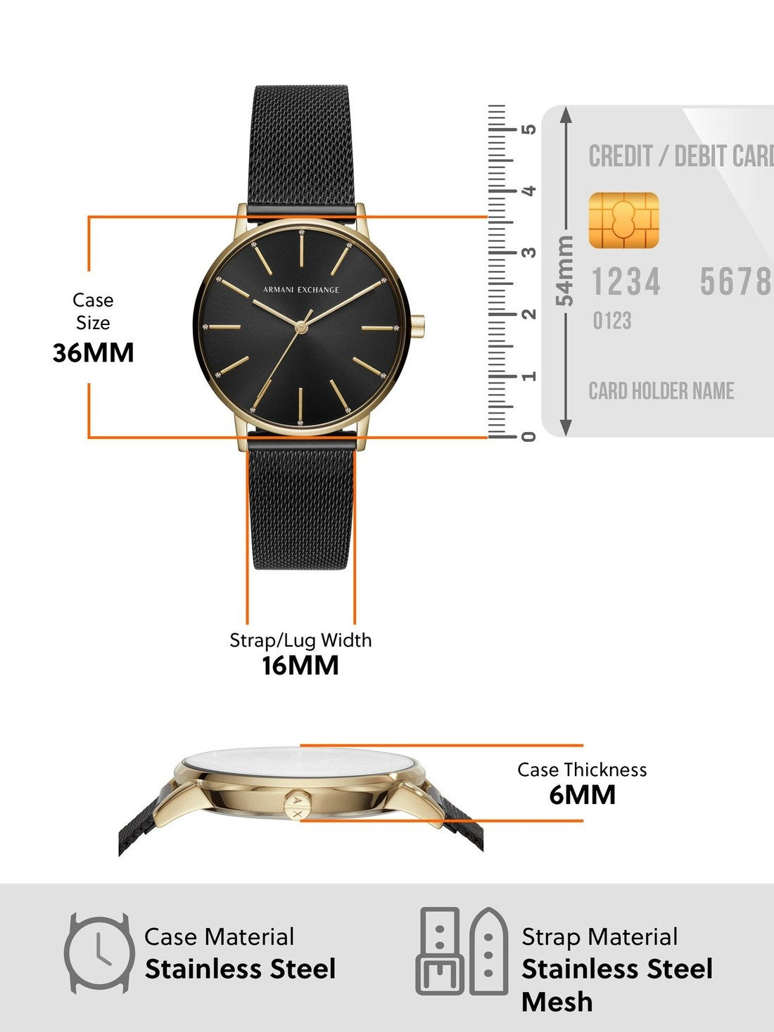  Shop Authentic Armani Exchange Lola Three Hand Black Dial Black Mesh Strap Watch For Women - AX5548 - Luxxuri