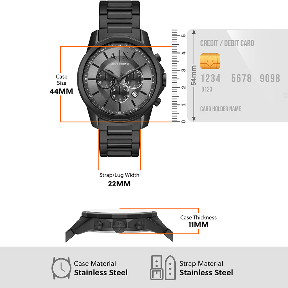  Shop Authentic Armani Exchange Chronograph Black Dial Black Steel Strap Watch For Men - AX7140 - Luxxuri