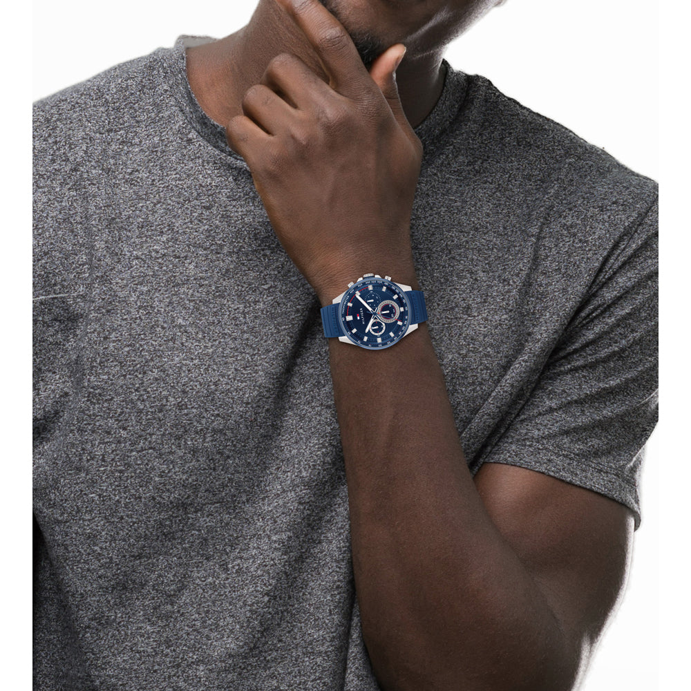  Shop Authentic Tommy Hilfiger Mason Blue Dial Blue Rubber Strap Watch for Men - 1791791 - Luxxuri