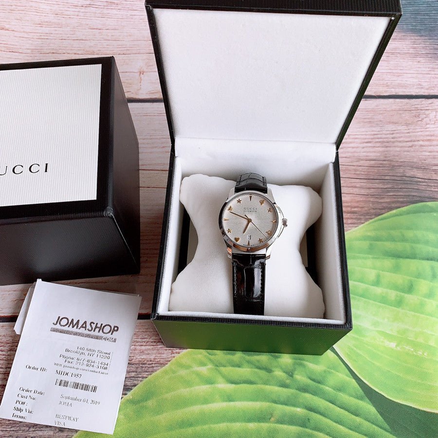  Shop Authentic Gucci G Timeless Automatic Silver Dial Black Leather Strap Unisex Watch - YA126468 - Luxxuri