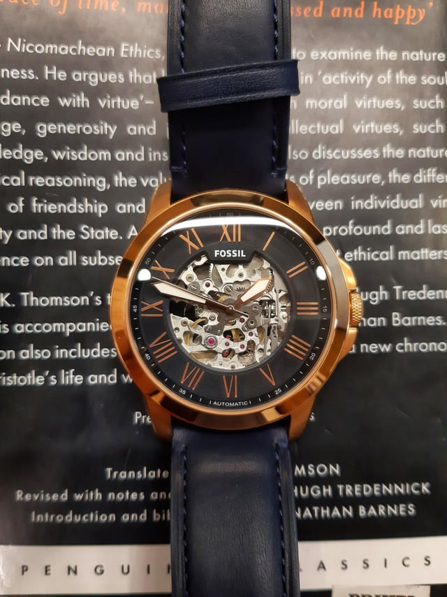  Shop Authentic Fossil Grant Automatic Skeleton Blue Dial Blue Leather Strap Watch for Men - ME3102 - Luxxuri