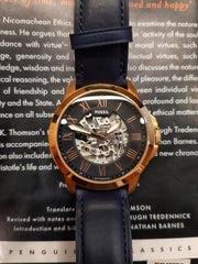  Shop Authentic Fossil Grant Automatic Skeleton Blue Dial Blue Leather Strap Watch for Men - ME3102 - Luxxuri