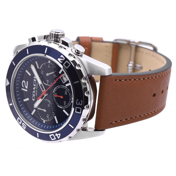 Coach Kent Chronograph Blue Dial Brown Leather Strap Watch for Men - 14602560